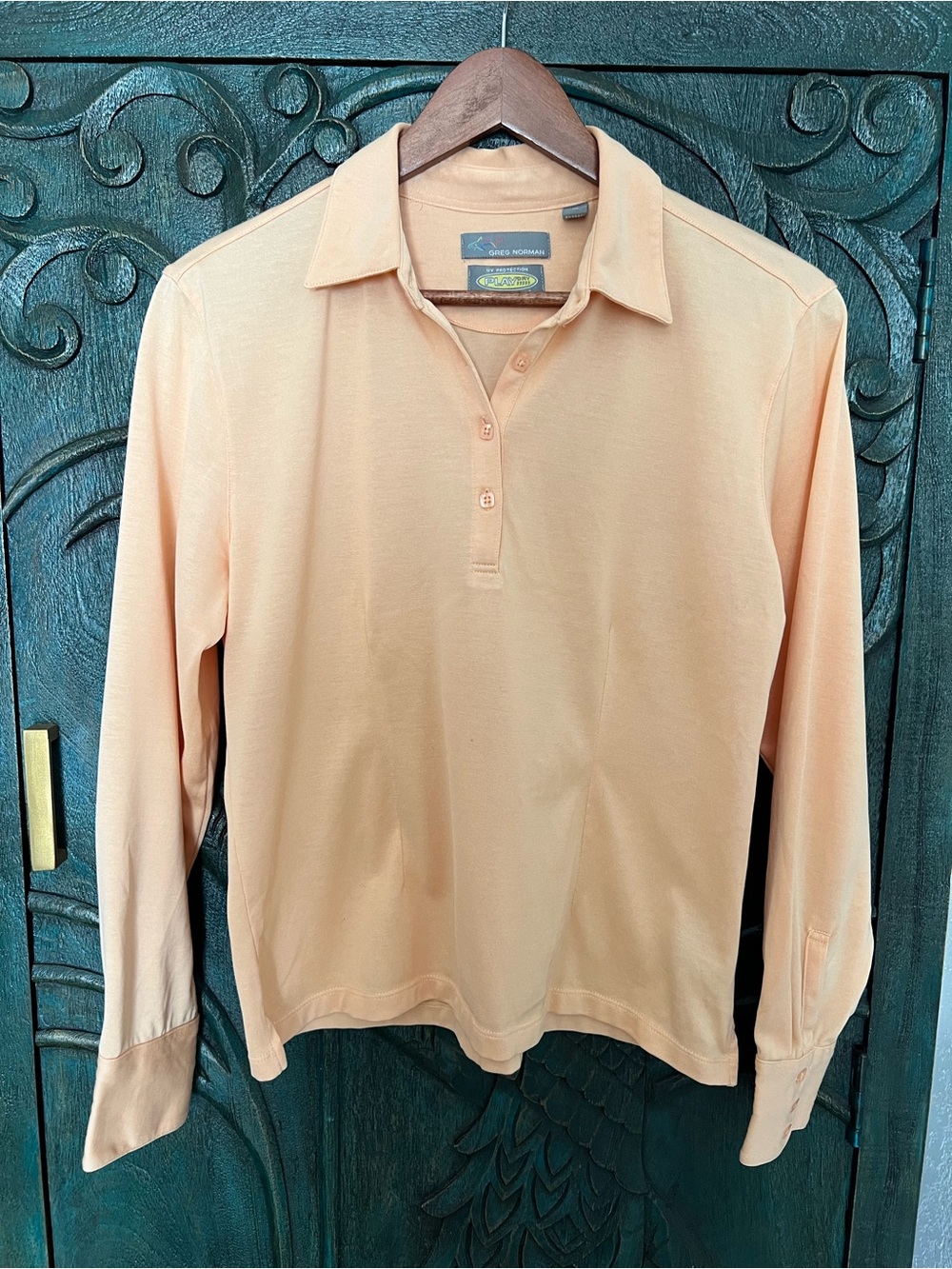 UV-protective long sleeve golf polo - Muted Peach - Size M